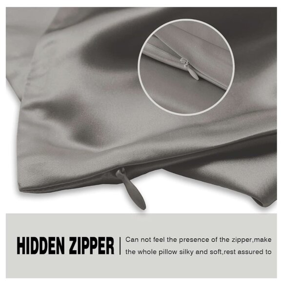 2 PK Silk Pillowcase for Hair and Skin King Size 20"X36" with Hidden Zipper Gray - Picture 4 of 5